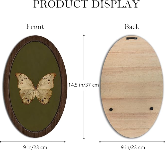 UYIKG Vintage White Butterfly Oval Wall Art Decor,Vintage Antique Moth Rustic Farmhouse Oval Wooden Framed Decor for Home Bedroom Living Room Reading Room 9x14.6 in