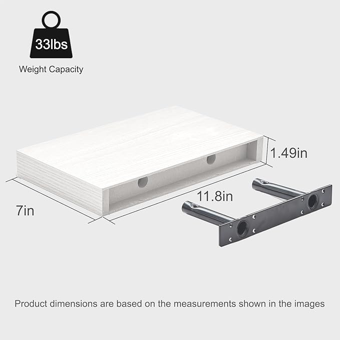 Floating Shelves for Wall, White Small 11.8" Bathroom Wall Shelves and Floating Shelf for Storage, Display and Decor, Ideal Over Toilet, Bedroom or Living Room, 2-Pack