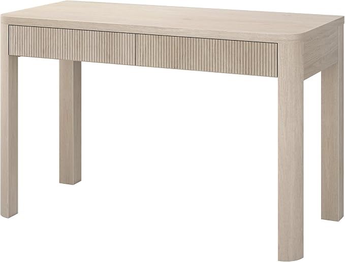 Henn&Hart 48" Fluted Modern Rectangular Wooden Home Office Desk Computer Desk Writing Table with 2 Ribbed Storage Drawers for Bedroom, Living Room, or Home Office, Beech White