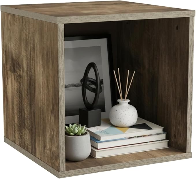 Lavish Home Cube Storage Organizer – Modular Stackable Bookshelf, Customizable Cube Shelf Bookcase, Nightstand or End Table for Living Room, Bedroom, Dorm (Gray Woodgrain)