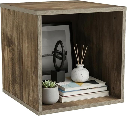 Lavish Home Cube Storage Organizer – Modular Stackable Bookshelf, Customizable Cube Shelf Bookcase, Nightstand or End Table for Living Room, Bedroom, Dorm (Gray Woodgrain)