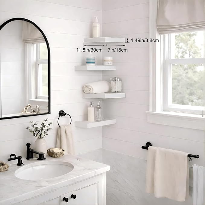 Floating Shelves for Wall, White Small 11.8" Bathroom Wall Shelves and Floating Shelf for Storage, Display Shelf for Home Decor, Over Toilet Organization for Bedroom or Living Room, 4-Pack