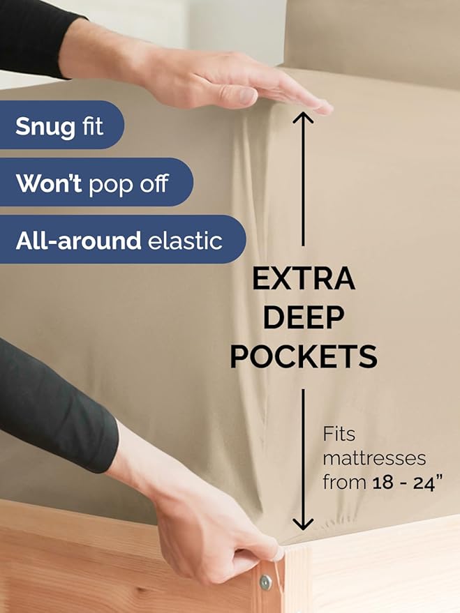 Extra Deep Full Sheet Set - 6 Piece Breathable and Cooling Sheets - Hotel Luxury Bedding for Women, Men, Kids & Teens - Easy & Secure Fit - Soft, Wrinkle Free and Comfy - Extra Deep Pockets - Cream