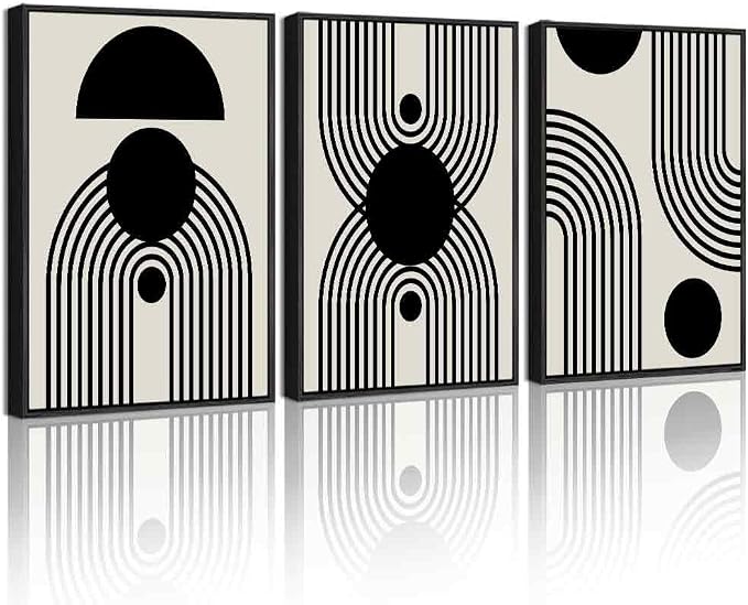 Drsoum Black Abstract Boho Wall Art Framed Modern Bohemian Wall Decor Geometry Lines Prints Ready to Hang 12x16in Black Framed