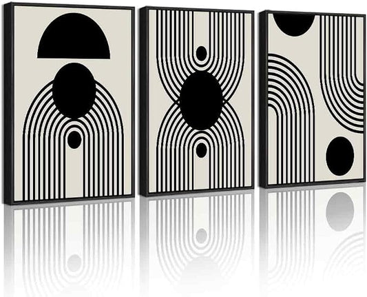 Drsoum Black Abstract Boho Wall Art Framed Modern Bohemian Wall Decor Geometry Lines Prints Ready to Hang 12x16in Black Framed