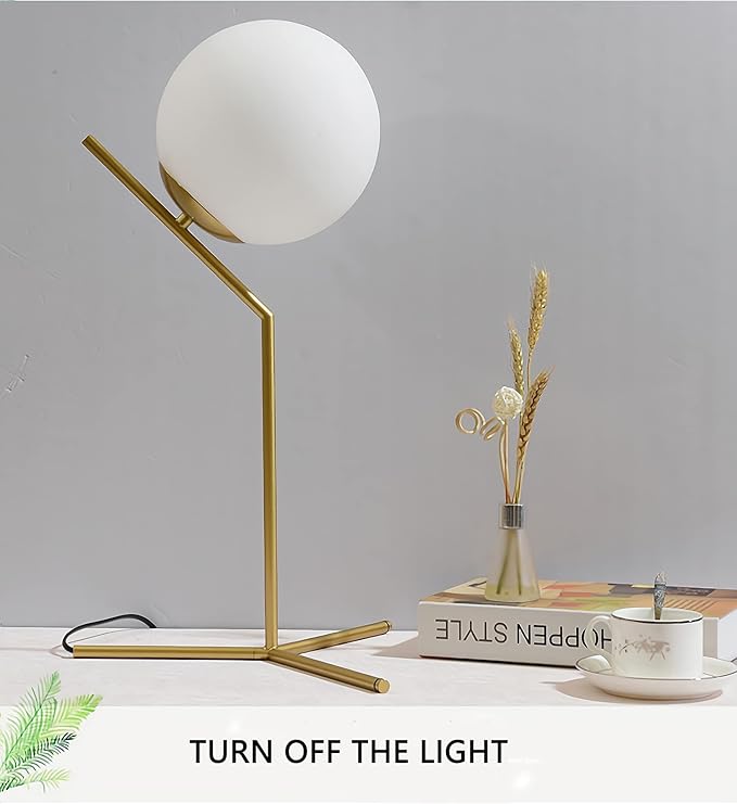 Glass Table Lamp, Minimalist Nightstand Lamps, Metal Standing Reading Light with Glass Ball Shade, Gold Desk Lamp for Bedroom, Office, Study Room, Kids Room (Gold-A-Style)