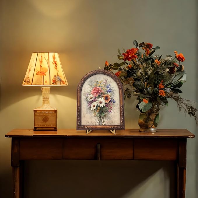 3D Vintage Wildflower Bouquet Desk Decor Sign, Rustic Daisy Rose Floral Framed Wall Art Sign for Home Bedroom Living Room Desk Wall Shelf Farmhouse Aesthetic Decor 8x10 Inch