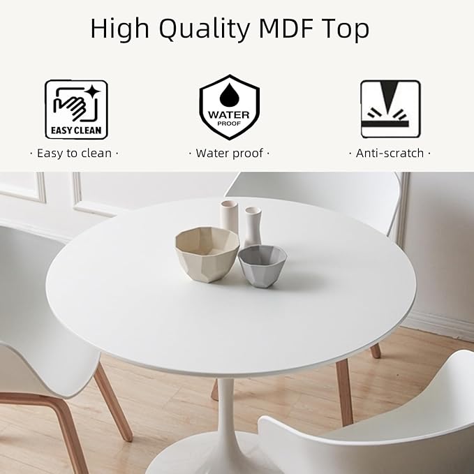 Round Dining Table White with Pedestal Base,31.5" Modern Tulip Dining Room Table for 1-4 People,Pedestal Dining Table with Round Top for Kitchen Living Room (Tulip Dining Table White)