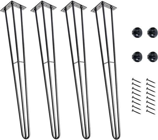 HONG SHENG 26Inch Hairpin Table Legs Black Set of 4 Desk Legs,1300lbs Load Capacity ， Rodsfor Coffee Table, Night Stand Desk Bench，Desk, Bench Desk Dining End Table Chairs
