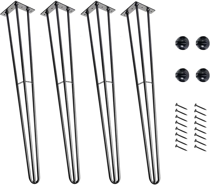 HONG SHENG 36Inch Hairpin Table Legs Black Set of 4 Desk Legs,1300lbs Load Capacity ， Rodsfor Coffee Table, Night Stand Desk Bench，Desk, Bench Desk Dining End Table Chairs