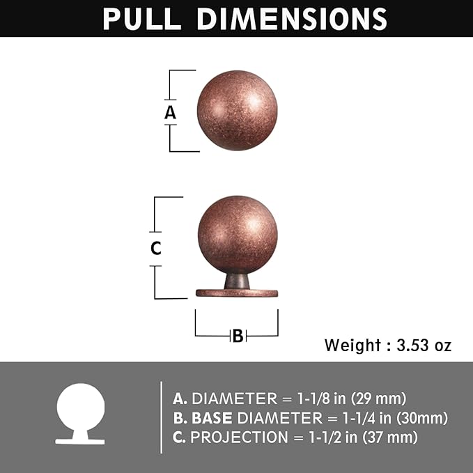 Set of 12 -Sleek Round Antique Copper Cabinet Knobs - Retro and Minimalist Hardware for Stylish Home Enhancement - 1 1/8 Inch Diameter
