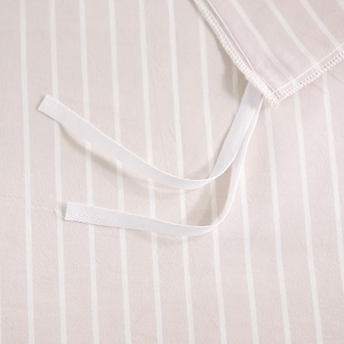NEXHOME PRO Striped Duvet Cover Super King,100% Washed Cotton Bedding Set,Textured Linen Feel,Breathable,Organic,3 Piece(White Stripes 108x98)
