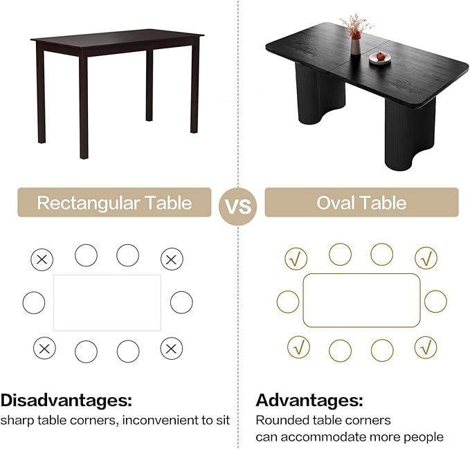 62.99" Rectangular Dining Table, Modern Kitchen Table with Wavy Legs, Home Dining Table for Kitchen, Bar, Restaurant,Living Room, Small Space, Easy Assembly,Black,Table Only