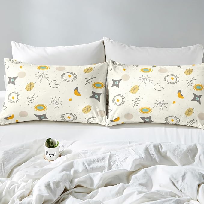 Erosebridal Kids Cartoon Atomic Bedding Sets King Modern Mid Century Comforter Cover, Retro Fifties Bed Set Hippie Abstract Duvet Cover, Geometric Polka Dots Quilt Cover Teal Orange Room Decorative