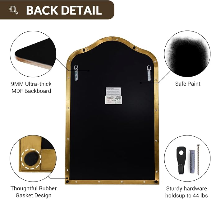 ANDY STAR Brass Scalloped Arched Wall Mirror, 30x40 Brushed Gold Irregular Bathroom Mirror with Curved Design for Vanity, Powder Room, Fireplace, Mantel, with Stainless Steel Metal Frame