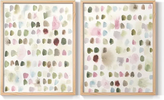 Renditions Gallery Set of 2 Peel & Stick Framed Prints, Hand Drawn Abstract Wall Art, Watercolor Seamless Pattern Wall Decor, Re-Stickable - Ready to Hang - 16"x20" - NATURAL WOOD Frame LT588