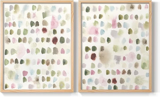 Renditions Gallery Set of 2 Peel & Stick Framed Prints, Hand Drawn Abstract Wall Art, Watercolor Seamless Pattern Wall Decor, Re-Stickable - Ready to Hang - 8"x10" - NATURAL WOOD Frame LT588