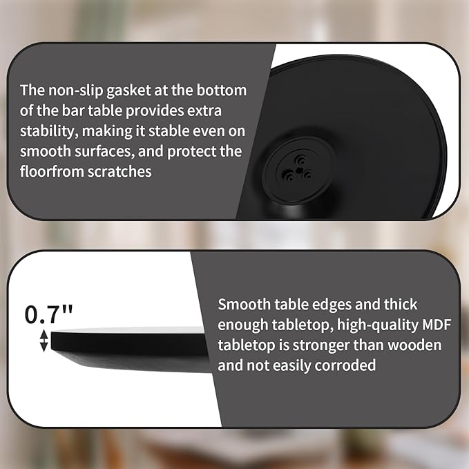Tulip Round Dining Table 31.5" Black Round Kitchen Dining Table for 2-4 People, with 0.7" MDF Tables Top and Metal Pedestal Base Dinner Tables for Cafe, Home, Dining Room