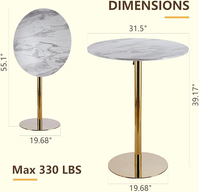 31.5 inches Folding Pub Bar Table, Luxurious Round Cocktail Tables, High Top Table for Bistro, Small Places, Living Room, Dining Room, Cafe