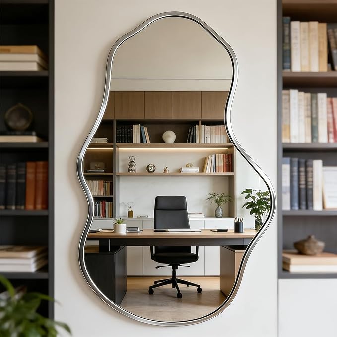 Irregular Wall Mirror Asymmetrical Mirror,18.5''x30'' Silver Mirror for Bathroom Bedroom Living Room Entryway, Decorative Modern Mirror,Wall Mouted（Silver