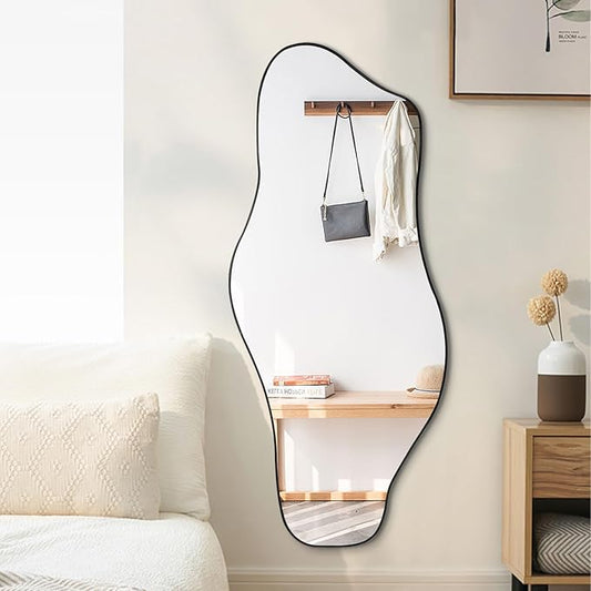 Large Irregular Mirror, 54.5"x24" Asymmetrical Tempered Glass Mirror Decorative, Modern Abstract Frameless Mirrors for Living Room Bathroom Bedroom Hallway Entryway, Horizontal Or Vertical