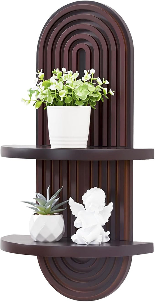 Boho Wall Shelf with Arched Wood Design Mid-Century Rainbow Decor Floating Shelves for Home Bedroom Living Room Nursery Office 22 x 11.8 Inches Dark Brown