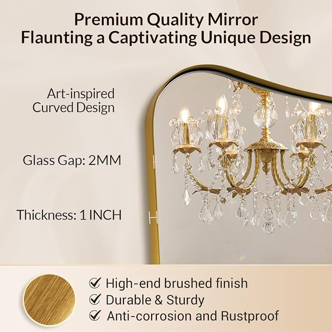 MIRRORART 24x36 Brushed Gold Mirror, Irregular Brass Mirror Asymmetrical Butterfly-Shaped in 1’’ Anti-Rust Seamless SUS304 Metal Frame for Bathroom, Entryway, Home Decor Wall Mount Vertical