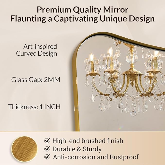 MIRRORTART Contemporary Gold Bathroom Mirrors, 22x30'' Brass Asymmetrical Scalloped Butterfly Rectangle Mirror in 1'' Stainless Steel Metal Frame for Home Decor Wall Mounted Vertical Only