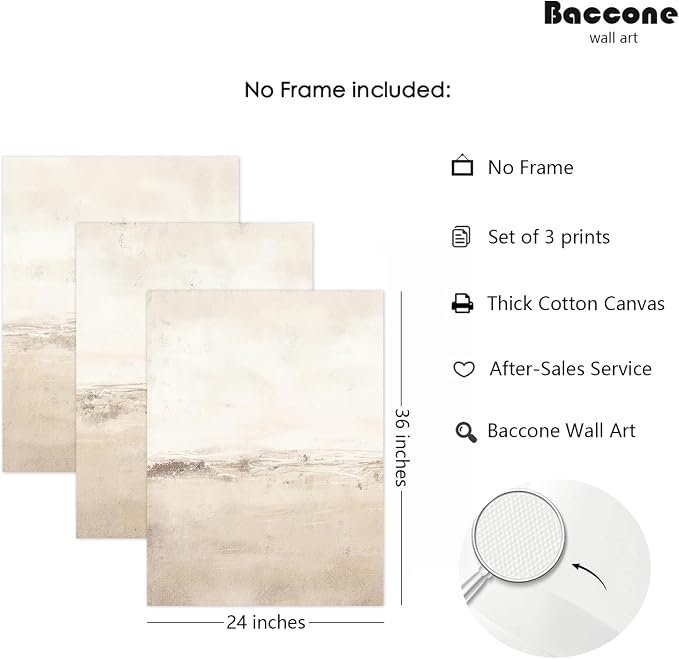 Baccone Beige Abstract Wall Art Set of 3 Neutral Canvas Wall Art Prints Boho Abstract Picture Modern Abstract Art Wall Decor Minimalist Artwork for Living Room Beroom Decor 24x36 Inch Unframed