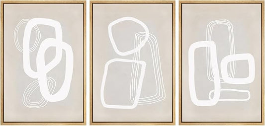 SIGNWIN Framed Canvas Print Wall Art Set, Mid-Century Geometric Polygon Variety Abstract Shapes Cozy Neutral Decorative Contemporary Minimal for Living Room, Bedroom, Office - 16"x24"x3 Natural