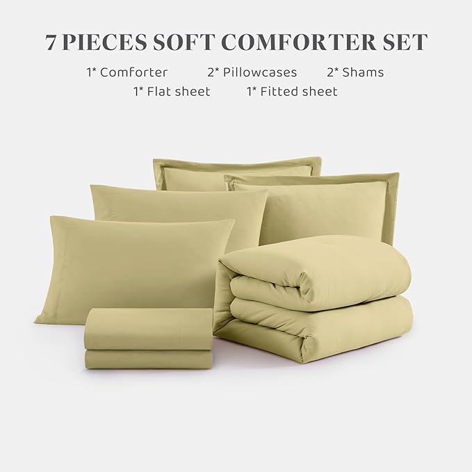 WRENSONGE King Comforter Set, 7 Pieces Hemp Soft Bed in a Bag King with Fitted Sheet, Flat Sheet, 2 Pillow Shams, and 2 Pillowcases- Warm Bedding Set for All Season