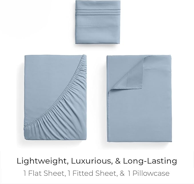 Mellanni Twin Sheets Set - 3 PC Iconic Collection Bedding - Hotel Luxury, Extra Soft, Cooling Bed Sheets - Wrinkle, Fade, Stain Resistant (Twin, Blue Hydrangea)