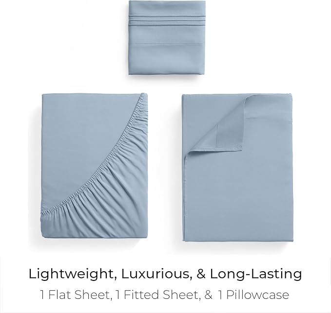 Mellanni Twin XL Sheets Set - 3 PC Iconic Collection Bedding - Hotel Luxury, Extra Soft, Cooling Bed Sheets - Wrinkle, Fade, Stain Resistant (Twin Extra Long, Blue Hydrangea)