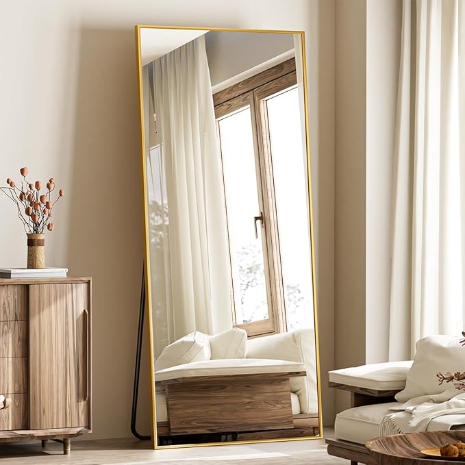 Koonmi 65"x24" Floor Mirror Full Length, Bedroom Floor Body Mirror with Stand, Large Gold Mirror, Leaning, Standing or Hanging Horizontally/Vertically