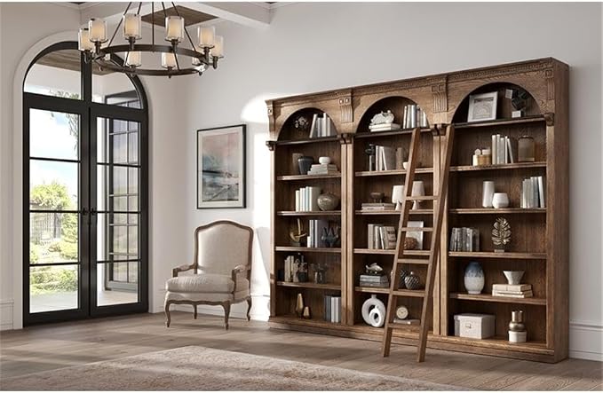 Martin Furniture Traditional 8' Tall Wood Bookcase Wall with Ladder Office Bookcase Brown