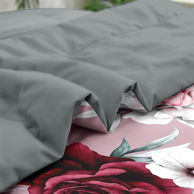 Pamnest Comforter Set Queen Size, Rose Flower Leaves 7 Pcs Bedding for Kids and Adults, Painting Vintage Bed Sheet Sets with Fitted Sheet 2 Pillowcases & 2 Shams for Bedroom Bed Decor