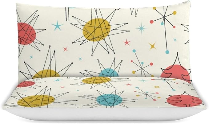 Mid Century Duvet Cover Queen Retro Atomic Bedding Set, Rainbow Grid Comforter Cover Vintage Fifties 1950s Bed Set，Abstract Art Bedding 3 Piece (1 Duvet Cover 86"x70" + 2 Pillow Sham 20"x30")