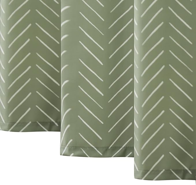 jinchan Extra Long Sage Green Shower Curtain with White Herringbone Striped Zig Zag Chevron Waterproof Fabric Modern Farmhouse Shower Curtains for Bathroom with 12 Hooks 70x84 Inches