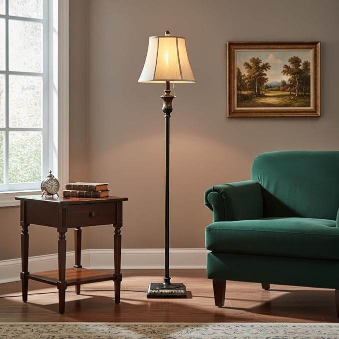 Brightech Sophia LED Floor Lamp, Tall Mid-Century Modern Lamp with Bell Shape Fabric Shade, Great for Bedroom & Living Room Decor - Bronze
