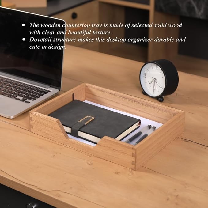 DDYURI Wood Letter-Size Tray for Office Desktop Organizer - Wooden Front-Load Documents Tray for Mail, Paper, File, Magazine, Pen,Notebook Storage Paper Holder Trays Light(DGTU-LT)