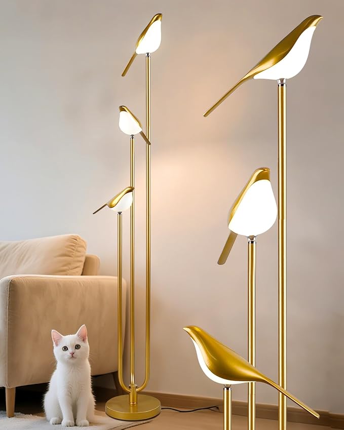 Floor Lamp with Tray, 2Pcs 3000K Soft Warm White Bulbs Included, Mid Century Modern Standing Lamps, Gold Dimmable Globe Floor Lamp for Living Room/Wedding/Party