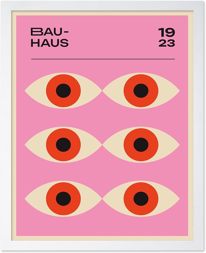 Poster Master Bauhaus Poster - Lavender Evil Eye Print - Geometric Art - Chic Boho Art - Mid Century Modern Art - Contemporary Art - Great Living Room or Bedroom Wall Decor - 8x10 White Framed