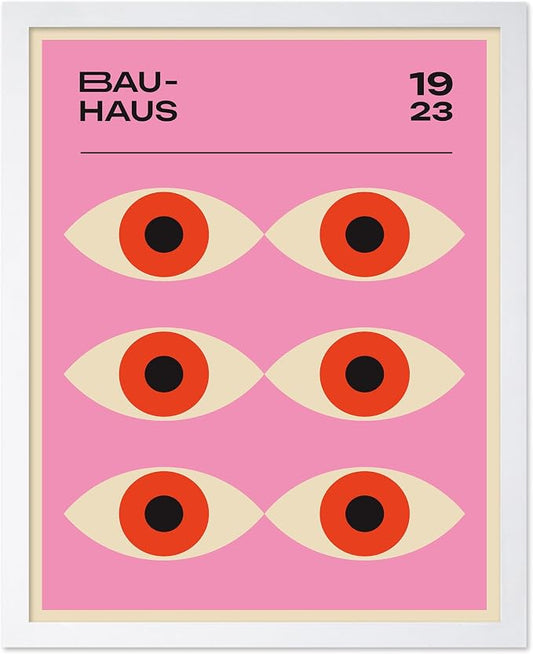 Poster Master Bauhaus Poster - Lavender Evil Eye Print - Geometric Art - Chic Boho Art - Mid Century Modern Art - Contemporary Art - Great Living Room or Bedroom Wall Decor - 8x10 White Framed