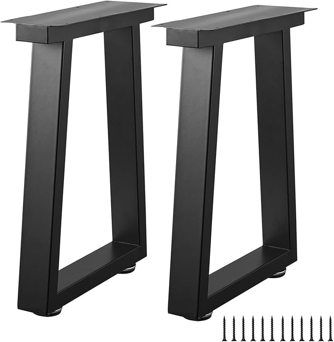 Bench Legs 16 Inch Metal Coffee Table Legs Heavy Duty Trapezoid Iron Table Legs, Set of 2, Black