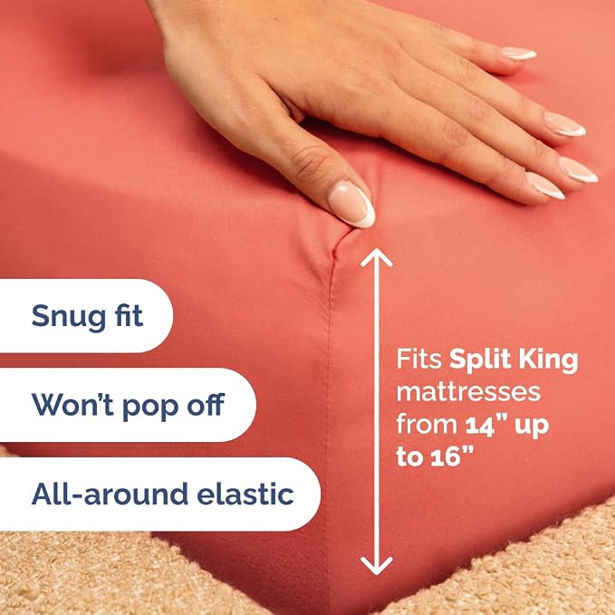Flex Top Split Head King 4 Piece Sheet Set - Ultra-Soft, Breathable & Cooling Bed Sheets Set - Hotel Luxury Bedding for Women & Men with Deep Pockets - Wrinkle Free & Fade Resistant - Oeko-Tex - Coral