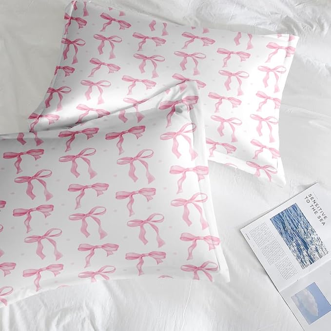 Comforter Set with 2 Pillowcases King Size, Cute Coquette Pink Bow Bowknot, Bed Decor Sweet Themed Elegant Girly Baby for Kids and Adults, Soft Cozy Bedroom Bedding Set