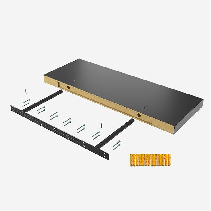 Floating Shelf, Set of 1 Wall Shelf, 36 in W x 12.75 in D x 2 in H Wooden Floating Wall Shelf with Invisible Brackets for Living Room/Bedroom/Bathroom/Kitchen Storage and Decor, Black