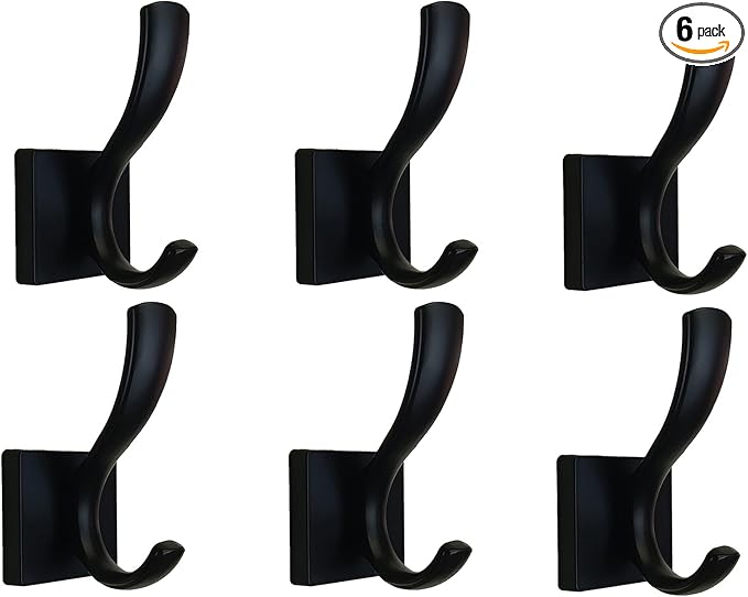 Black Coats Towels Hooks 6 Pack Towel Robe Clothes Coat Hooks,Heavy Duty Wall Mount Hooks for Bath Bedroom Kitchen Pool Garage Hotel (Black 6)