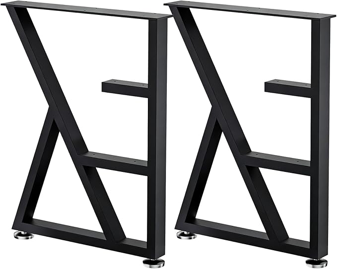 Table Legs 28”H x 20”W Heavy Duty Metal Furniture Legs K Shape for Dining Table Kitchen Table Office Desk Table Base Replacement with Adjustable Feet Pads Screws 1000 LBS Load Black Set of 2