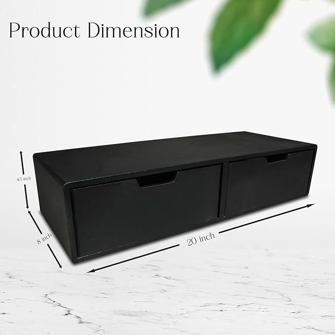 Wooden Desk Organizer with 2 Drawers – Handcrafted Solid Wood Storage Box for Office, Home & Study – Rustic Desktop Organizer for Files, Accessories & Stationery (STYLE 2, FULLY BLACK)